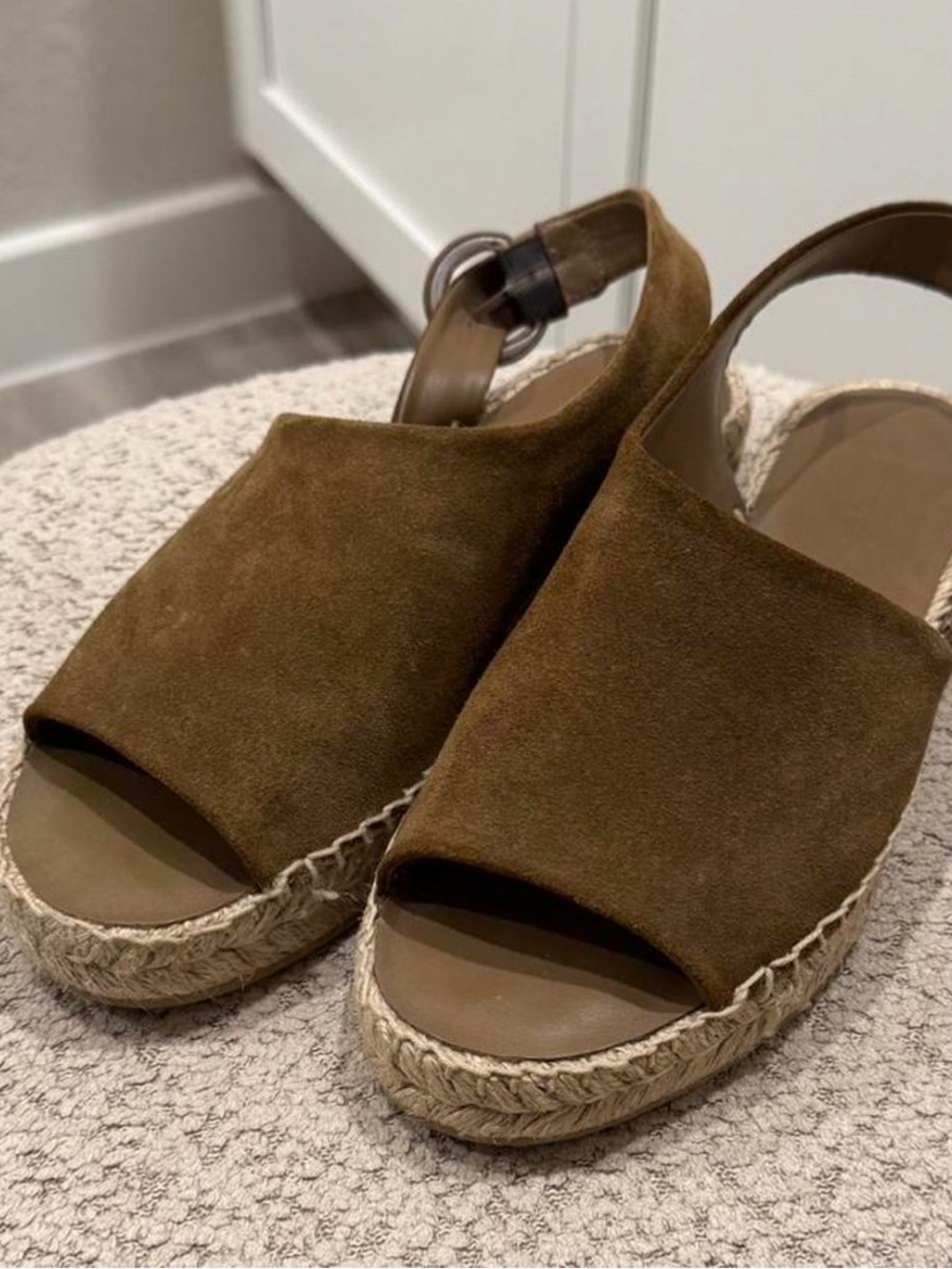 Vince Brown Suede Open-Toe Espadrille Slingbacks